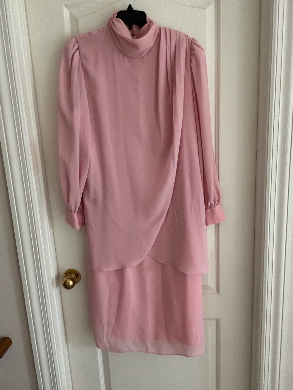 After Dark sz 10/12 Pink Vintage 80s 90s chiffon midi dress long sleeve glamour